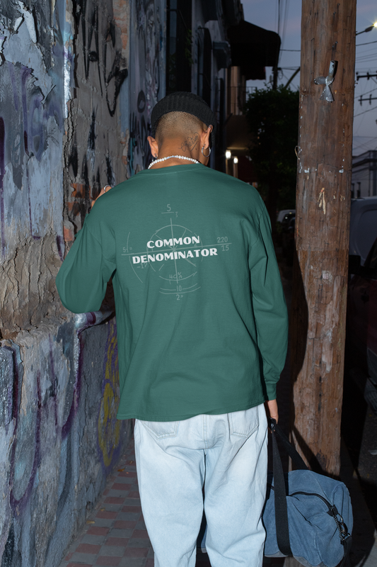 'Common Denominator' - Front Pocket/Back Design Unisex Long Sleeve Pocket T-Shirt